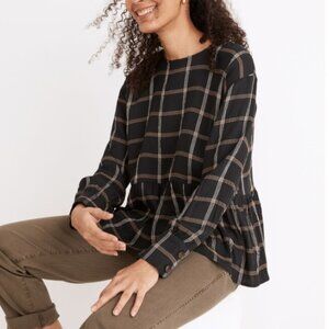 Button-Back Peplum Top in Plaid